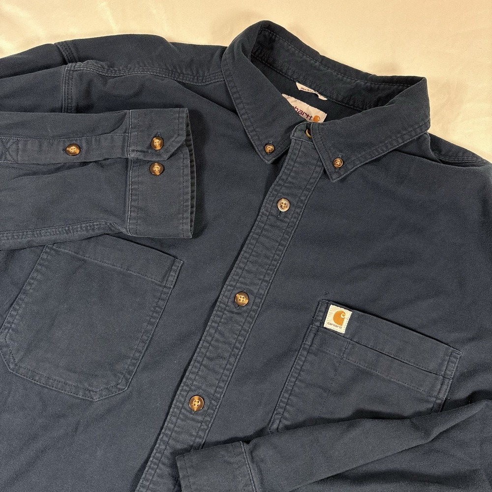 Carhartt Shirt Mens 2XL Blue Rugged Flex‎ Long Sleeve Button Front Workwear